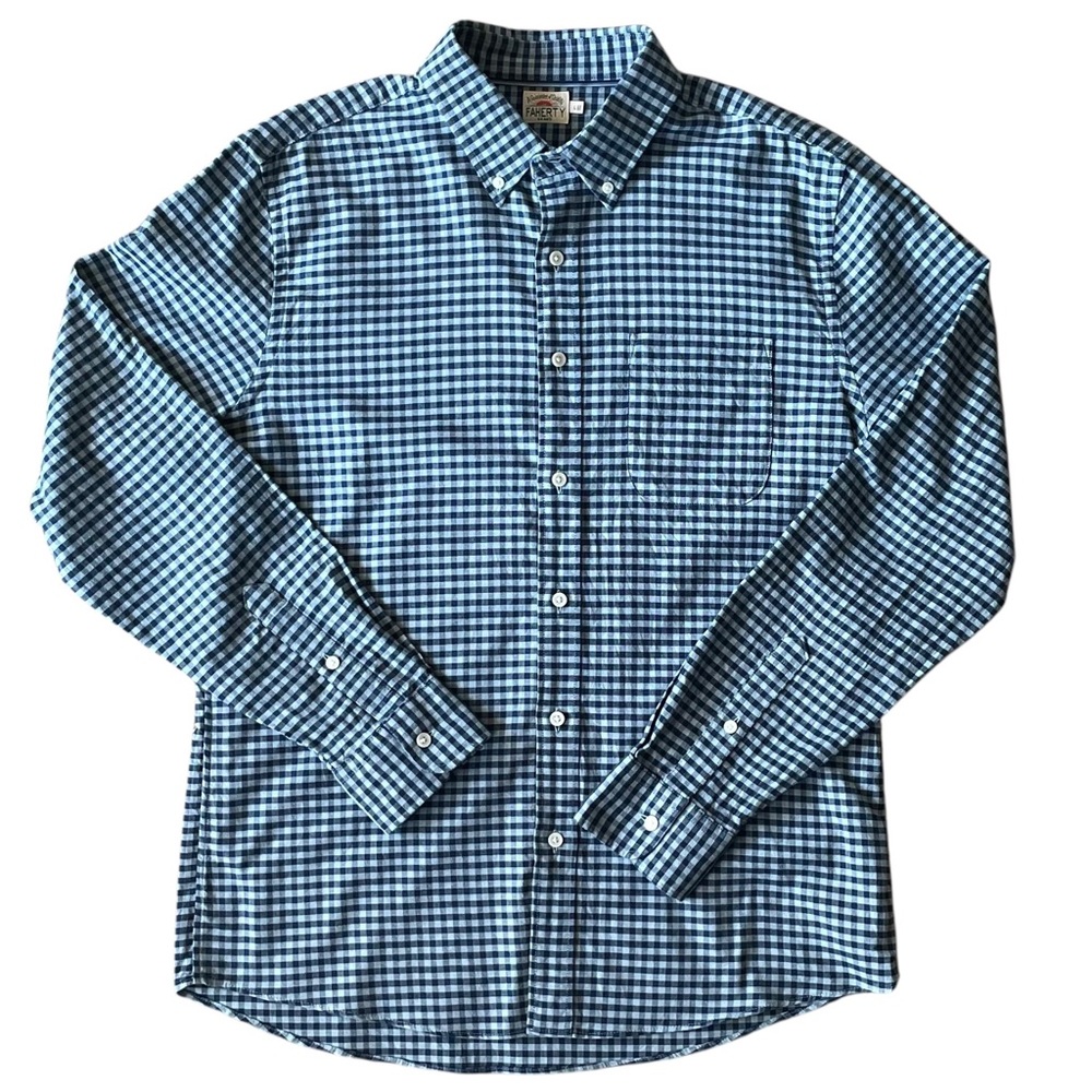Faherty Blue Casual Button Down Shirt Gingham Check
